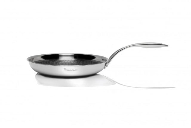 Stanley Rogers 28cm stainless steel frypan with triple-ply construction, non-stick surface, and cool-touch riveted handle.