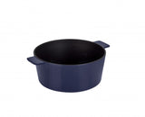 Stanley Rogers 24cm Mid Blue cast iron French oven, featuring dual-purpose lid, durable enamel, and wide handles for easy handling.