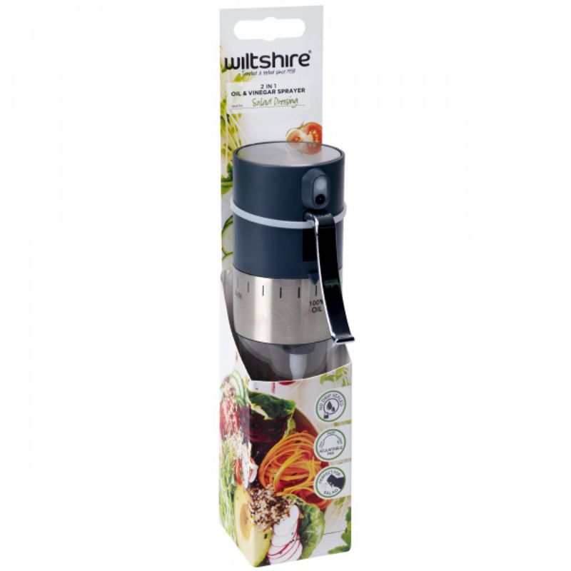 Wiltshire 2 in 1 Vinegar and Oil Sprayer, compact and no-drip design for effortless dressing on salads and grilling.