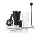 Stanley Rogers 10pc cocktail set with matte black shaker, jigger, mixing glass, and eco-friendly straws in a gift box.