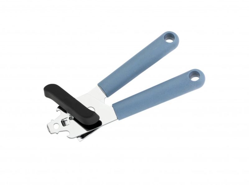 Eco-friendly can opener made from 98% bio-based materials with a stainless steel blade for easy can opening.