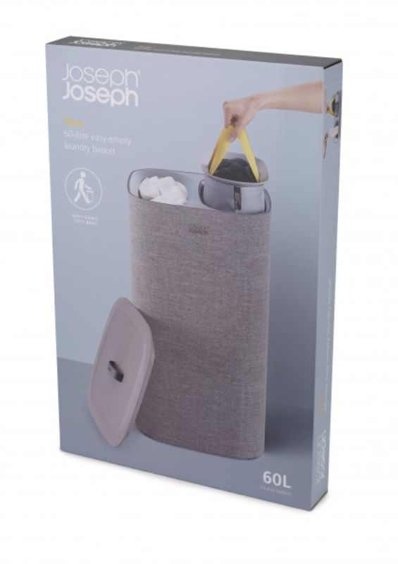 Joseph Joseph Tota 60-litre Laundry Separation Basket in Grey with dual 30-litre tote bags for efficient fabric sorting.