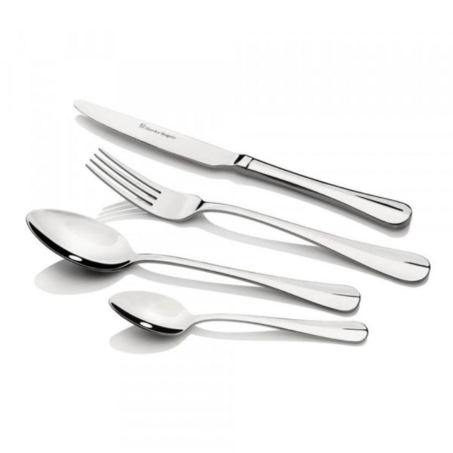 Elegant 24-piece stainless steel cutlery set with up-turned handles and mirror finish, perfect for casual or special dining.