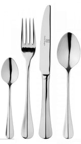 Elegant 24-piece stainless steel cutlery set with up-turned handles, premium finish, and a 50-year guarantee, ideal for dining.