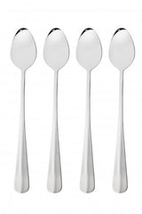 Stylish 4-piece stainless steel parfait spoons with elegant mirror finish, perfect for desserts and beverages in narrow glasses.