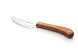 Stanley Rogers Pistol Grip Acacia Slotted Soft Cheese Knife with ergonomic wood handle and mirror-polished slotted blade.