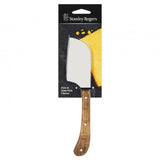 Pistol grip acacia mini cleaver with wide blade, perfect for slicing crumbly cheeses with elegance and comfort.