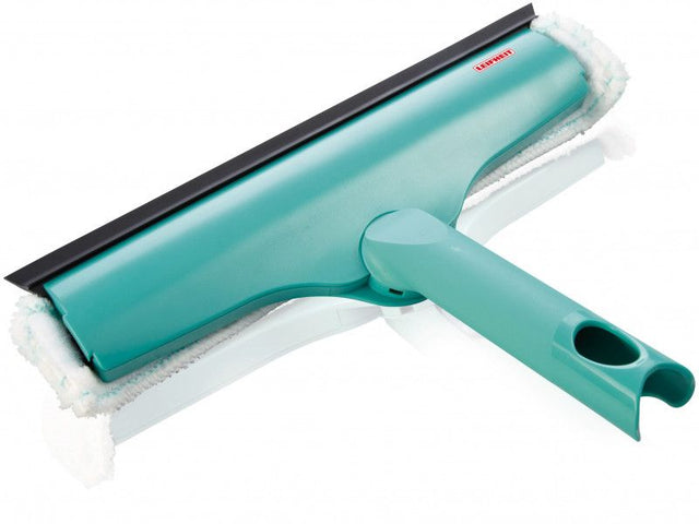 Leifheit Click System Micro Duo cleaner with microfiber cover and squeegee for streak-free window and frame cleaning.