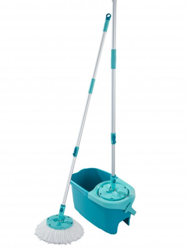 Leifheit Rotation Disc Mop Set with adjustable mop and 20L bucket, ideal for effortless cleaning on tile and hardwood floors.