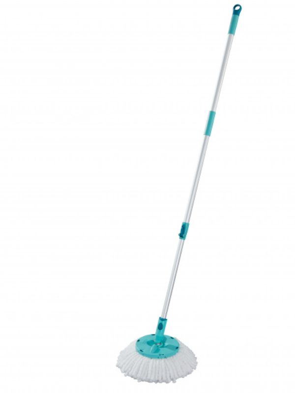 Leifheit Rotation Disc Mop Set featuring adjustable design, 360-degree handle, and microfibre head for effortless cleaning.