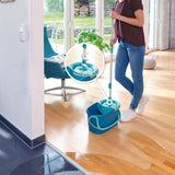 Leifheit Rotation Disc Mop Set featuring an adjustable mop, 360-degree joint, and a 20L bucket for easy, ergonomic cleaning.