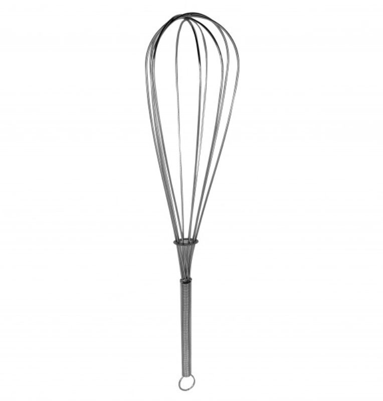 High-quality 12-inch stainless steel whisk for whipping, mixing, and aerating, featuring a traditional design and dishwasher safe.