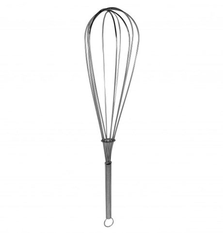 High-quality 12-inch stainless steel whisk for whipping, mixing, and aerating, featuring a traditional design and dishwasher safe.