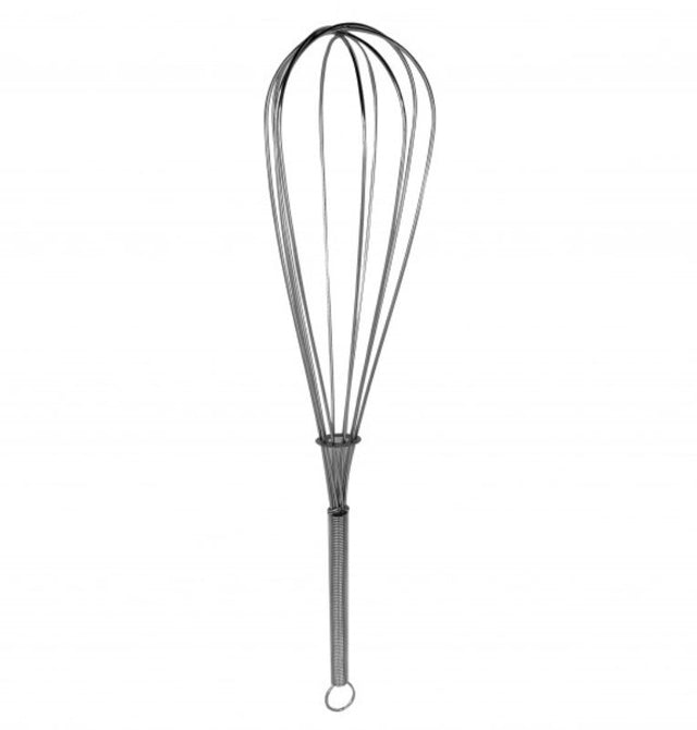 High-quality 12-inch stainless steel whisk for whipping, mixing, and aerating, featuring a traditional design and dishwasher safe.