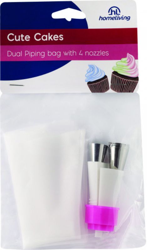 Icing bag set with 4 nozzles for decorating cakes and desserts, reusable and easy to clean for all bakers.