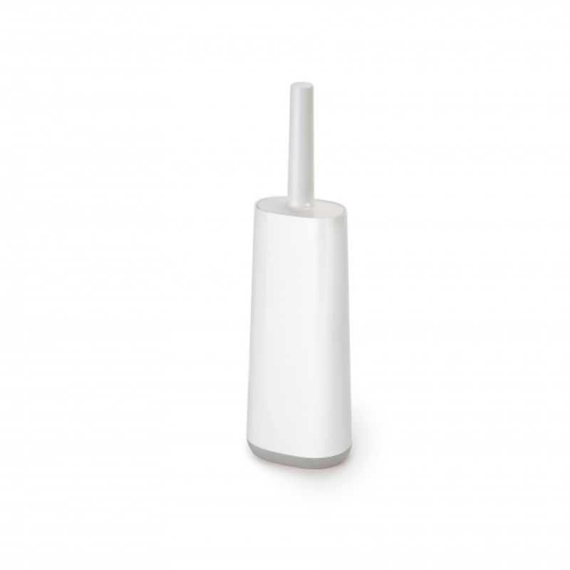 Joseph Joseph Flex Toilet Brush in Grey/White, featuring a D-shaped head for thorough cleaning and an anti-drip holder.