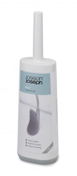 Sleek grey and white Joseph Joseph Flex Toilet Brush with flexible D-shaped head and slimline holder for efficient cleaning.