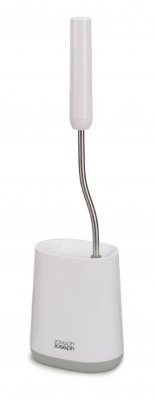 Joseph Joseph Flex Lite Toilet Brush in grey with flexible D-shaped head, anti-drip design, and durable bristles for hygienic cleaning.