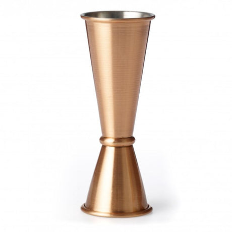 Copper plated Japanese jigger 30/60ml for precise cocktail measurements, blending style and functionality for bartenders.