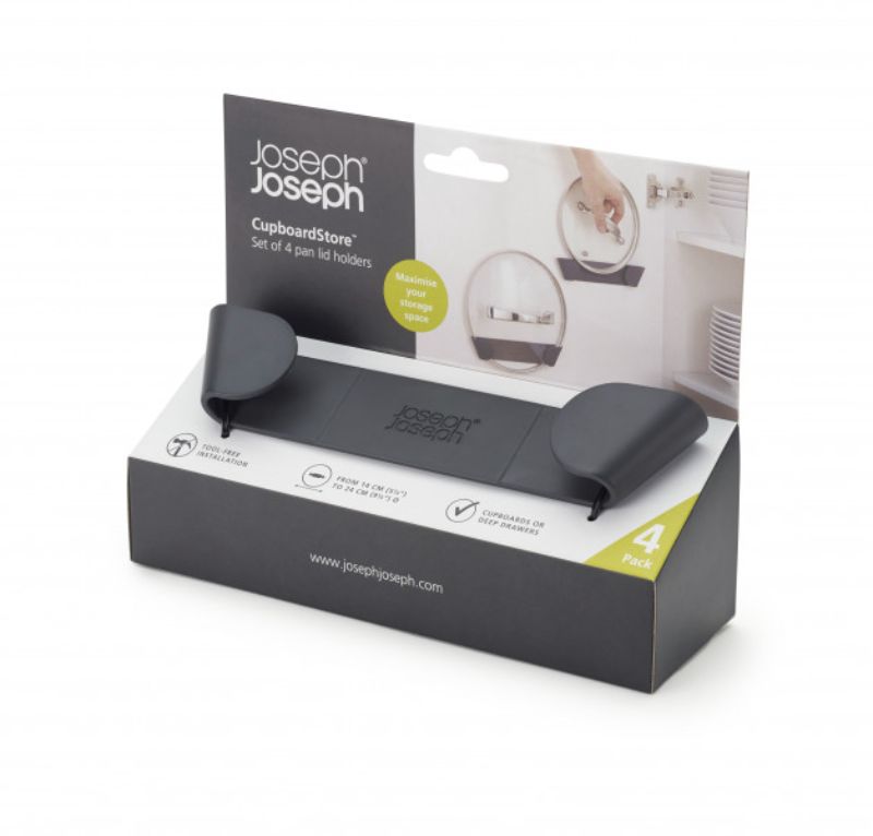 Joseph Joseph CupboardStore Set of 4, innovative in-cupboard pan lid holders designed to declutter and organize kitchen storage.