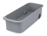 Stylish grey storage caddy for easy access to cleaning supplies, featuring compartments and smooth-running wheels.