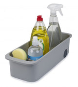 Joseph Joseph CupboardStore caddy in grey, featuring easy-access compartments and wheels for efficient kitchen organization.