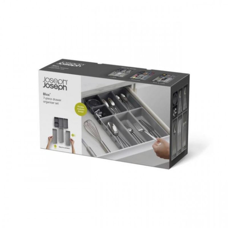 Joseph Joseph Blox 7-Piece modular storage system with customizable, clip-together trays for versatile organization.