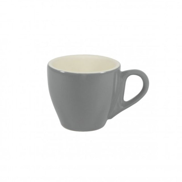 Sleek French Grey espresso cups set of 6, crafted from durable stoneware for stylish coffee enjoyment.