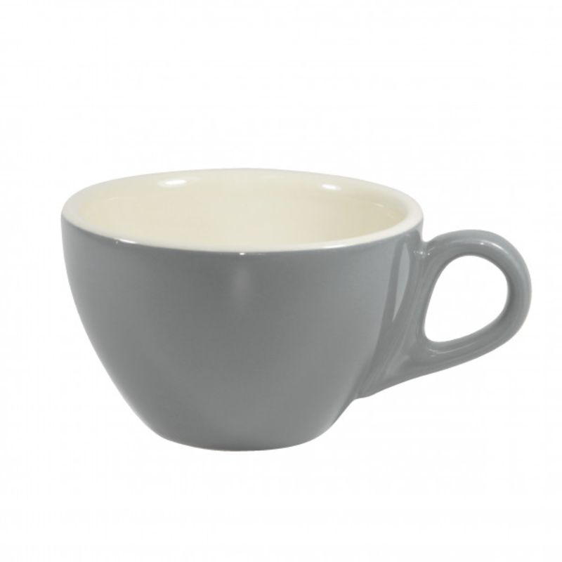 Set of 6 French grey latte cups in durable stoneware, perfect for elevating coffee experiences at home or cafés.