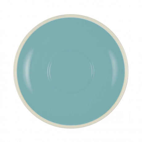 Set of 6 Maya Blue saucers, crafted from durable stoneware, ideal for enhancing tea and coffee presentations.