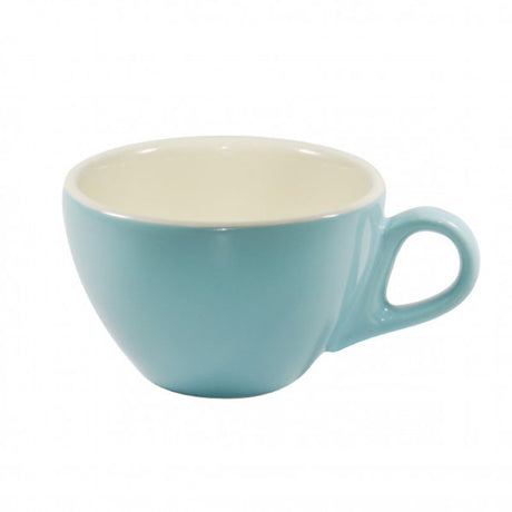 Set of 6 Maya Blue latte cups, 280ml stoneware, perfect for coffee, durable, stylish, microwave and dishwasher safe.