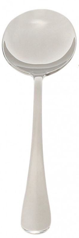 Set of 12 elegant stainless steel soup spoons with mirror polish finish, ideal for enhancing any dining experience.