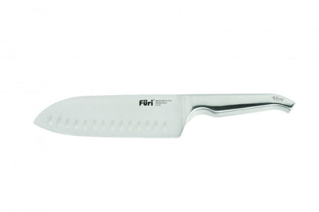 Furi Pro East/West Santoku Knife 17cm, featuring Japanese stainless steel, scalloped blade, and ergonomic handle for precise cutting.