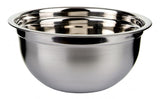 Stainless steel mixing bowl with mirror finish interior, satin exterior, and curved lip for easy balancing, 22cm diameter.