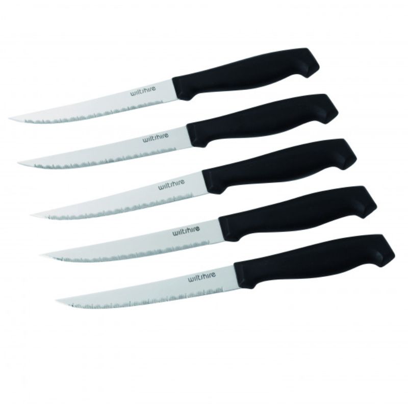 Elegant Wiltshire Steak Knife Set 6 with laser-edge stainless steel blades and comfortable contoured handles for effortless slicing.