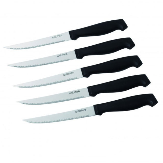 Elegant Wiltshire Steak Knife Set 6 with laser-edge stainless steel blades and comfortable contoured handles for effortless slicing.