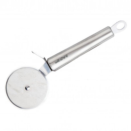 Premium Wiltshire Fusion stainless steel pizza cutter with finger guard and modern handle for safe, effortless slicing.